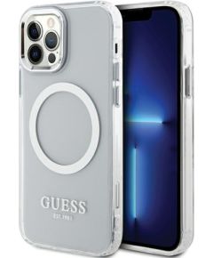 Guess GUHMP12MHTRMS iPhone 12|12 Pro 6.1" |sudraba cietais futrālis Metal Outline Magsafe Neoriģinālie Maciņi