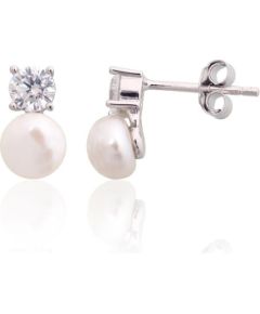 Sudraba auskari-puseti #2204285(PRh-Gr)_CZ+PE, Sudrabs 925°, rodijs (pārklājums), Cirkoni, Pērles, 1.6 gr. Puseti
