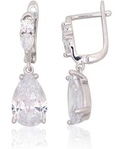 Sudraba auskari ar 'angļu' slēdzēju #2204246(PRh-Gr)_CZ, Sudrabs 925°, rodijs (pārklājums), Cirkoni, 4.9 gr. Ar "angļu" slēdzēju