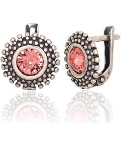 Sudraba auskari ar 'angļu' slēdzēju #2203793(POx-Bk)_SV-LPI, Sudrabs 925°, oksids (pārklājums), Kristāli, 2.7 gr. Ar "angļu" slēdzēju