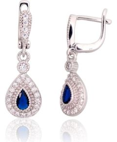 Sudraba auskari ar 'angļu' slēdzēju #2203755(PRh-Gr)_CZ+CZ-DB, Sudrabs 925°, rodijs (pārklājums), Cirkoni, 3.3 gr. Ar "angļu" slēdzēju