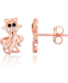 Sudraba auskari-puseti #2203732(PAu-R)_CZ+CZ-BK, Sudrabs 925°, sarkanais zelts (pārklājums), Cirkoni, 1.4 gr. Puseti