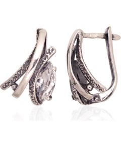 Sudraba auskari ar 'angļu' slēdzēju #2203583(POx-Bk)_CZ, Sudrabs 925°, oksids (pārklājums), Cirkoni, 4.1 gr. Ar "angļu" slēdzēju