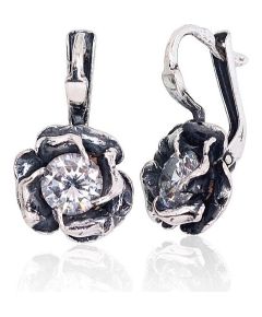 Sudraba auskari ar 'angļu' slēdzēju #2203226(POx-Bk)_CZ, Sudrabs 925°, oksids (pārklājums), Cirkoni, 4.8 gr. Ar "angļu" slēdzēju