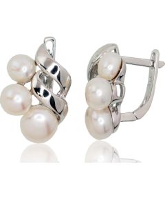 Sudraba auskari ar 'angļu' slēdzēju #2202917(PRh-Gr)_PE, Sudrabs 925°, rodijs (pārklājums), Pērles, 5.6 gr. Ar "angļu" slēdzēju