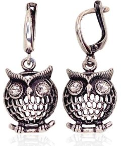 Sudraba auskari ar 'angļu' slēdzēju #2201127(POx-Bk)_CZ, Sudrabs 925°, oksids (pārklājums), Cirkoni, 6 gr. Ar "angļu" slēdzēju