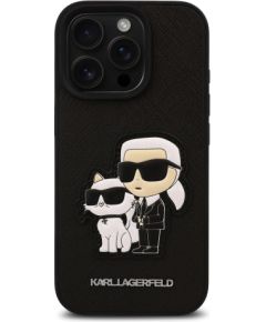 Karl Lagerfeld PU Saffiano Karl and Choupette Aizsargapvalks priekš iPhone 16 Pro / melns Neoriģinālie Maciņi