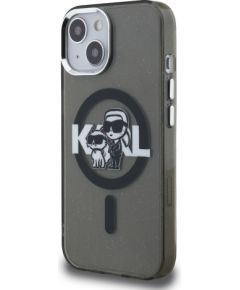 Karl Lagerfeld IML Glitter Karl and Choupette Sketch MagSafe Case Aizsargapvalks priekš iPhone 15 / melns Neoriģinālie Maciņi