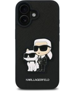 Karl Lagerfeld PU Saffiano Karl and Choupette Case Aizsargapvalks priekš iPhone 16 / melns Neoriģinālie Maciņi