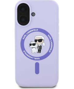 Karl Lagerfeld Liquid Silicone Karl and Choupette MagSafe Case Aizsargapvalks priekš iPhone 16 / violets Neoriģinālie Maciņi