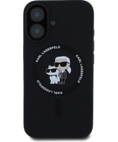 Karl Lagerfeld Liquid Silicone Karl and Choupette MagSafe Case Aizsargapvalks priekš iPhone 16 Plus / melns Neoriģinālie Maciņi