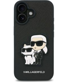 Karl Lagerfeld PU Saffiano Karl and Choupette Aizsargapvalks priekš iPhone 16 Plus / melns Neoriģinālie Maciņi