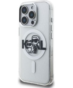 Karl Lagerfeld IML Glitter Karl and Choupette Sketch MagSafe Case Aizsargapvalks priekš iPhone 15 Pro / caurspīdīgs Neoriģinālie Maciņi
