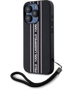 Karl Lagerfeld PU Saffiano Athleisure Stripe and Strap Case Aizsargapvalks priekš iPhone 15 Pro Max / rozā Neoriģinālie Maciņi