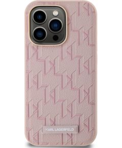 Karl Lagerfeld PU Leather Monogram Metal Logo MagSafe Case Aizsargapvalks priekš iPhone 14 Pro Max / rozā Neoriģinālie Maciņi