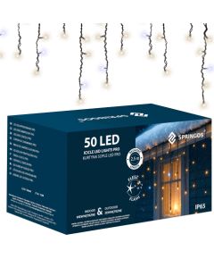 LED svētku gaismas aizkars ar 50 LED auksti baltā gaismā + flash Springos CL1240 Ziemassvētku lampiņas, LED virtenes