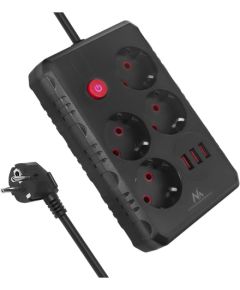 Maclean power strip, 4-socket extension cable + 3xUSB, 110-240V AC 50/60Hz, 2.1A max 2500W, 3m, black, MCE393 B Strāvas pagarinātāji