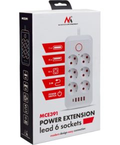 Maclean power strip, 6 socket extension + 4xUSB, 110-240V AC 50/60Hz, 2.1A max 2500W, 3m, black, MCE391 B Strāvas pagarinātāji