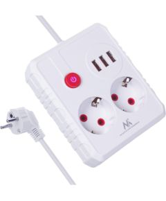 Maclean power strip, extender 2 sockets + 3xUSB, 110-240V AC 50/60Hz, 2.1A max 2500W, 3 m, white, MCE388 W Strāvas pagarinātāji