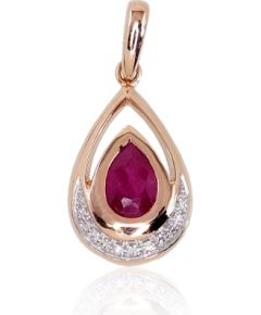 Zelta kulons #1300527(Au-R+PRh-W)_DI+RB, Sarkanais Zelts 585°, rodijs (pārklājums), Briljanti (0,031Ct), Rubīns (0,56Ct), 1.33 gr. Ar dārgakmeņiem