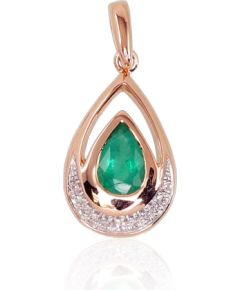 Zelta kulons #1300527(Au-R+PRh-W)_DI+EM, Sarkanais Zelts 585°, rodijs (pārklājums), Briljanti (0,031Ct), Smaragds (0,311Ct), 1.27 gr. Ar dārgakmeņiem