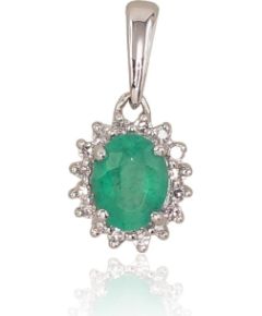 Zelta kulons #1300178(Au-W)_DI+EM, Baltais Zelts 585°, Briljanti (0,042Ct), Smaragds (0,254Ct), 0.48 gr. Ar dārgakmeņiem