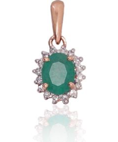 Zelta kulons #1300178(Au-R+PRh-W)_DI+EM, Sarkanais Zelts 585°, rodijs (pārklājums), Briljanti (0,038Ct), Smaragds (0,238Ct), 0.43 gr. Ar dārgakmeņiem