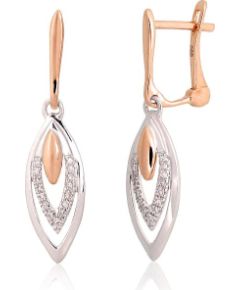 Zelta auskari ar 'angļu' slēdzēju #1201551(Au-R+Au-W)_DI, Sarkanais/Baltais Zelts 585°, Briljanti (0,069Ct), 1.94 gr. Zelta auskari ar "angļu" slēdzēju