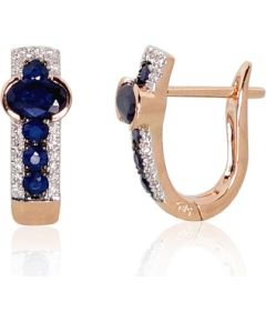 Zelta auskari ar 'angļu' slēdzēju #1200971(Au-R+PRh-W+PRh-Bk)_DI+SA, Sarkanais Zelts 585°, rodijs (pārklājums), Briljanti (0,095Ct), Safīrs (0,982Ct), 3.1 gr. Zelta auskari ar "angļu" slēdzēju