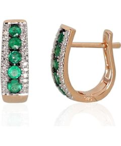 Zelta auskari ar 'angļu' slēdzēju #1200970(Au-R+PRh-W+PRh-Bk)_DI+EM, Sarkanais Zelts 585°, rodijs (pārklājums), Briljanti (0,13Ct), Smaragds (0,482Ct), 2.28 gr. Zelta auskari ar "angļu" slēdzēju