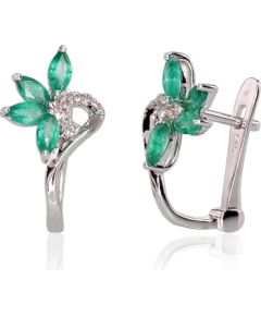 Zelta auskari ar 'angļu' slēdzēju #1200717(Au-W)_DI+EM, Baltais Zelts 585°, Briljanti (0,03Ct), Smaragds (0,572Ct), 1.97 gr. Zelta auskari ar "angļu" slēdzēju