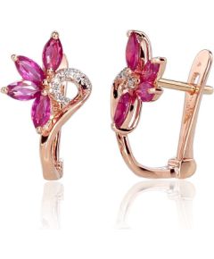 Zelta auskari ar 'angļu' slēdzēju #1200717(Au-R+PRh-W)_DI+RB, Sarkanais Zelts 585°, rodijs (pārklājums), Briljanti (0,028Ct), Rubīns (0,847Ct), 2.01 gr. Zelta auskari ar "angļu" slēdzēju