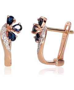 Zelta auskari ar 'angļu' slēdzēju #1200716(Au-R+PRh-W)_DI+SA, Sarkanais Zelts 585°, rodijs (pārklājums), Briljanti (0,028Ct), Safīrs (0,582Ct), 1.45 gr. Zelta auskari ar "angļu" slēdzēju