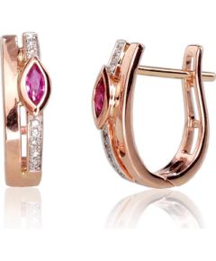 Zelta auskari ar 'angļu' slēdzēju #1200713(Au-R+PRh-W)_DI+RB, Sarkanais Zelts 585°, rodijs (pārklājums), Briljanti (0,33Ct), Rubīns (0,21Ct), 2.2 gr. Zelta auskari ar "angļu" slēdzēju