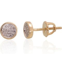 Zelta auskari-puseti ar skrūvēm #1200453(Au-Y+PRh-W)_DI, Dzeltenais Zelts 585°, rodijs (pārklājums), Briljanti (0,076Ct), 1.75 gr. Puseti ar skrūvēm