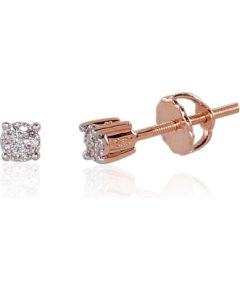 Zelta auskari-puseti ar skrūvēm #1200452(Au-R+PRh-W)_DI, Sarkanais Zelts 585°, rodijs (pārklājums), Briljanti (0,049Ct), 0.74 gr. Puseti ar skrūvēm