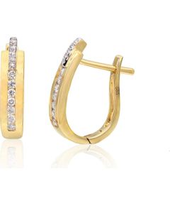 Zelta auskari ar 'angļu' slēdzēju #1200386(Au-Y+PRh-W)_DI, Dzeltenais Zelts 585°, rodijs (pārklājums), Briljanti (0,132Ct), 2 gr. Zelta auskari ar "angļu" slēdzēju