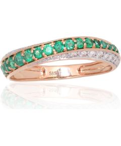 Zelta gredzens #1101171(Au-R+PRh-W)_DI+EM, Sarkanais Zelts 585°, rodijs (pārklājums), Briljanti (0,218Ct), Smaragds (0,403Ct), Izmērs: 18, 1.77 gr. Ar dārgakmeņiem