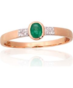 Zelta gredzens #1101144(Au-R+PRh-W)_DI+EM, Sarkanais Zelts 585°, rodijs (pārklājums), Briljanti (0,024Ct), Smaragds (0,122Ct), Izmērs: 16.5, 1.11 gr. Ar dārgakmeņiem