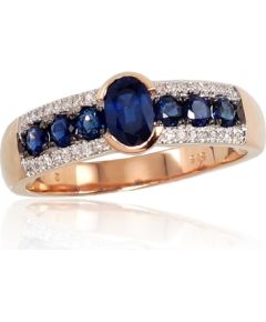 Золотое кольцо #1100665(Au-R+PRh-W+PRh-Bk)_DI+SA, Красное Золото 585°, родий (покрытие), Бриллианты (0,083Ct), Сапфир (0,968Ct), Размер: 19, 3.12 гр. Ar dārgakmeņiem