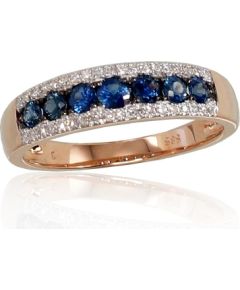 Zelta gredzens #1100664(Au-R+PRh-W+PRh-Bk)_DI+SA, Sarkanais Zelts 585°, rodijs (pārklājums), Briljanti (0,094Ct), Safīrs (0,55Ct), Izmērs: 18.5, 2.1 gr. Ar dārgakmeņiem