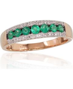 Zelta gredzens #1100664(Au-R+PRh-W+PRh-Bk)_DI+EM, Sarkanais Zelts 585°, rodijs (pārklājums), Briljanti (0,094Ct), Smaragds (0,383Ct), Izmērs: 17.5, 1.99 gr. Ar dārgakmeņiem