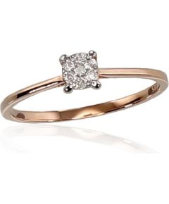 Zelta gredzens #1100288(Au-R+PRh-W)_DI, Sarkanais Zelts 585°, rodijs (pārklājums), Briljanti (0,075Ct), Izmērs: 16, 1.29 gr. Ar dārgakmeņiem