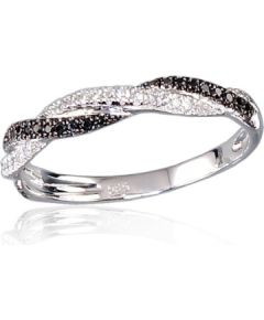 Zelta gredzens #1100122(Au-W+PRh-Bk)_DI+DIBk, Baltais Zelts 585°, rodijs (pārklājums), Briljanti (0,056Ct), Briljanti (melnie) (0,057Ct), Izmērs: 17, 1.57 gr. Ar dārgakmeņiem