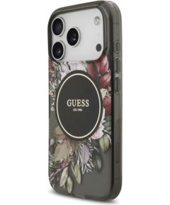 Guess IML Flowers Strap MagSafe Case Aizsargapvalks priekš iPhone 17 Pro / melns Neoriģinālie Maciņi