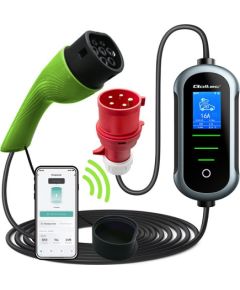 Qoltec 52436 Mobile EV Electric Car Charger with 2-in-1 Type 2 Adjustment | 11kW | 400V | Wi-fi | TUYA | SMART LIFE | LCD | Portable | 5m Elektro Auto lādēšanas piederumi