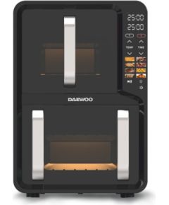 Двухкамерный аэрогриль Daewoo DAF 2X1100 UDB, 1400 Вт + 1600 Вт, объём 5 л + 7 л, таймер Жидкие котлы