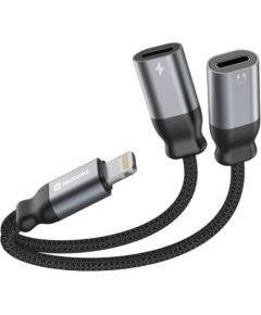 Swissten Textile Lightning Audio Charging Adapteris 2x Lightning 0.12m Jaunumi - Audio-Video