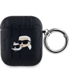Karl Lagerfeld -  Karl Lagerfeld PU Embossed Karl and Choupette Heads Case for AirPods 1/2 Black Neoriģinālie Maciņi