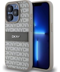 DKNY -  DKNY PU Leather Repeat Pattern Tonal Stripe Case for iPhone 15 Pro Beige Neoriģinālie Maciņi